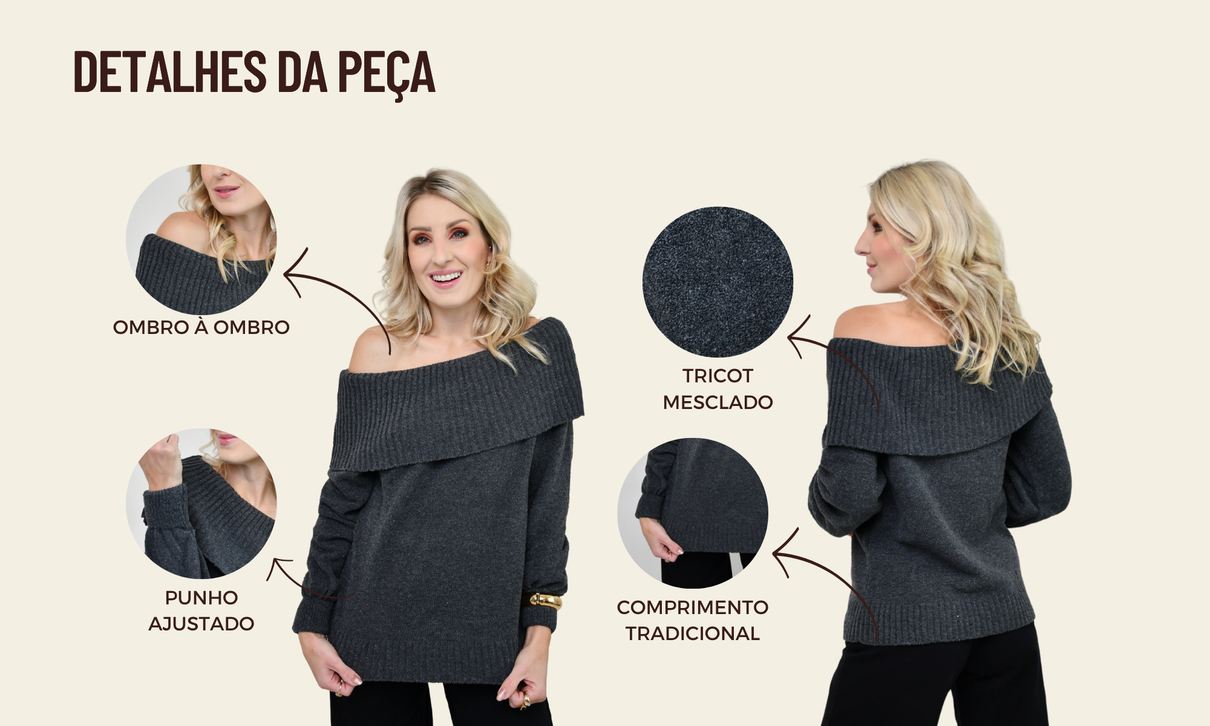 ficha de detalhes blusa tricot celina cinza chumbo