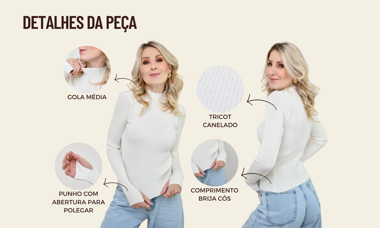 ficha de detalhes blusa tricot manga longa polegar tissi off white