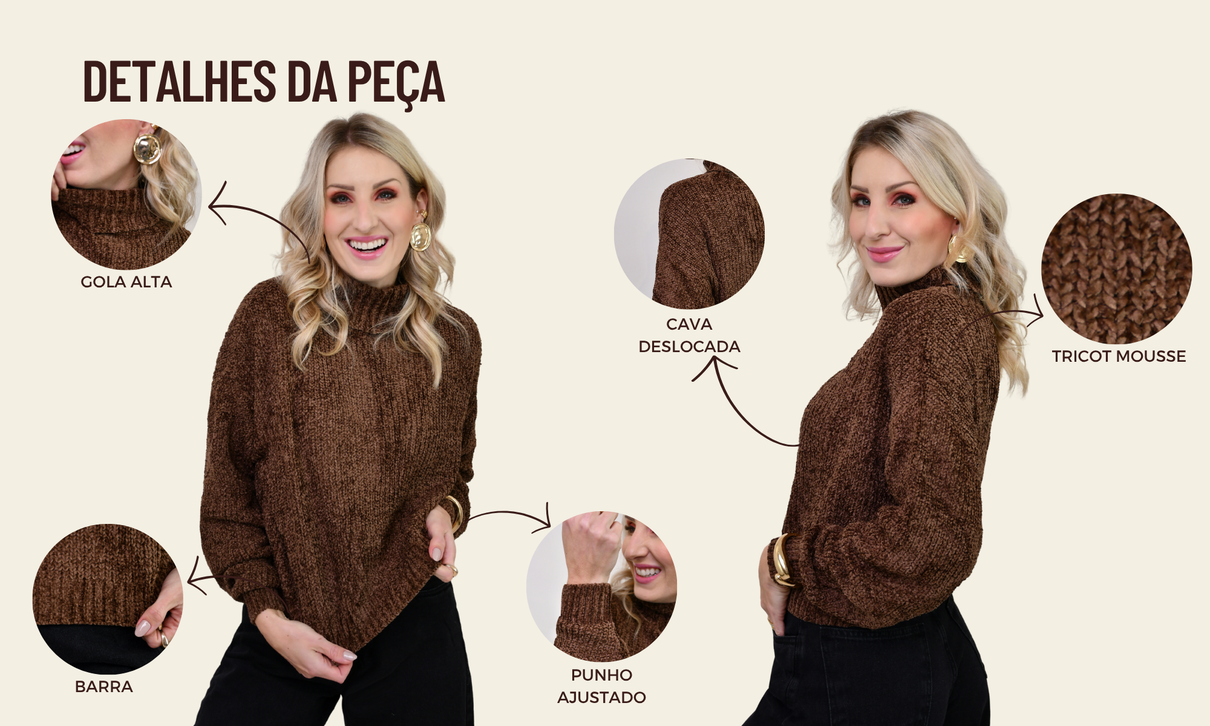 ficha de detalhes blusa tricot liz marrom