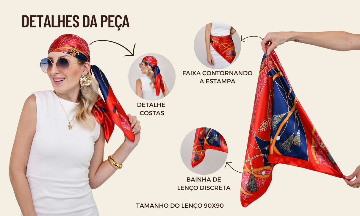 ficha de detalhes lenco vermelho marinho laranja