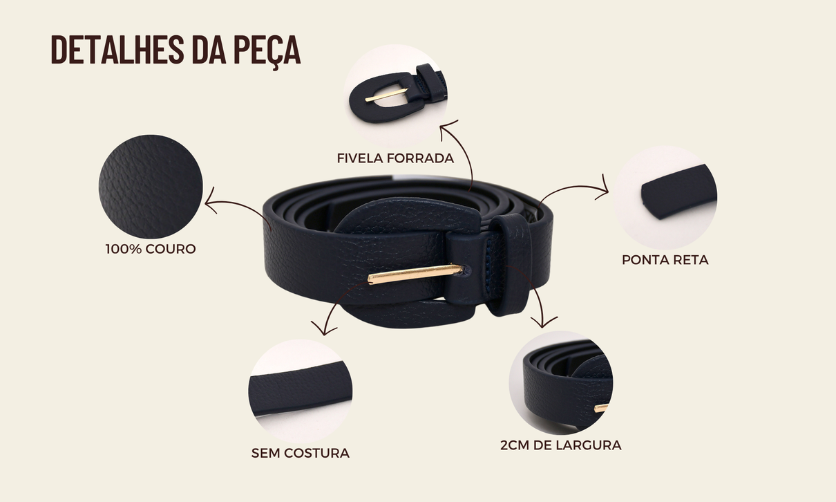 ficha de detalhes cinto couro azul marinho fivela oval
