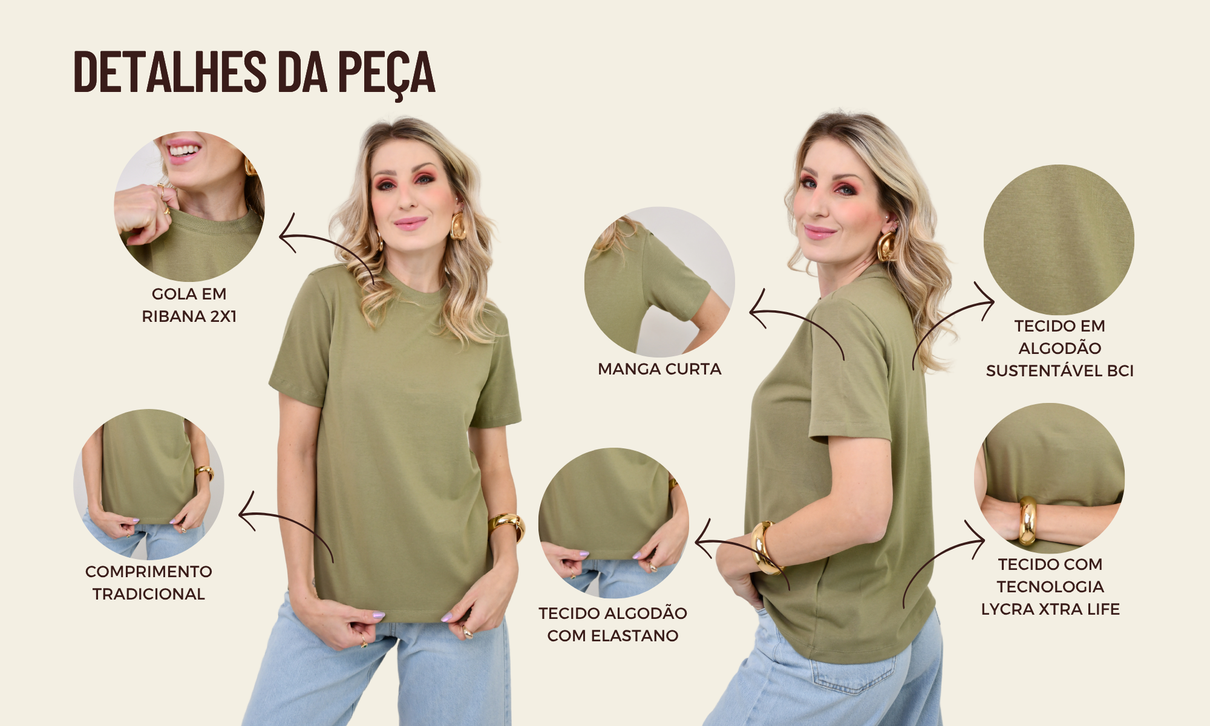 ficha de detalhes t shirt paula verde militar suave
