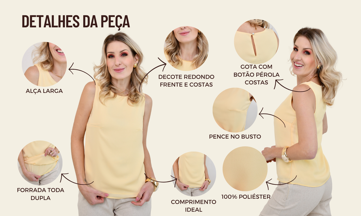 ficha de detalhes regata luiza amarelo manteiga