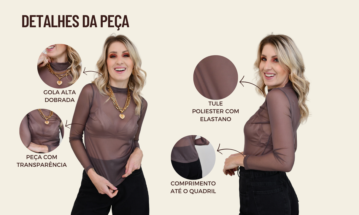ficha de detalhes blusa de tule lavinia marrom frio
