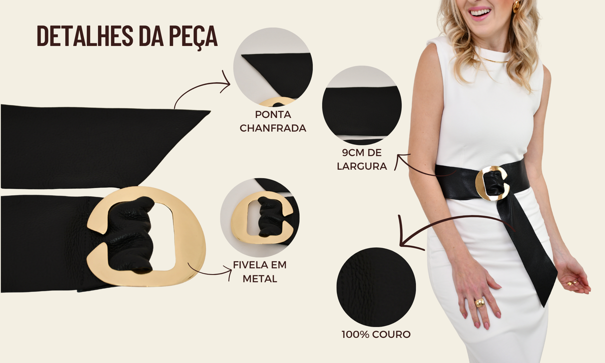 ficha de detalhes cinto de couro fivela oval vazada preto