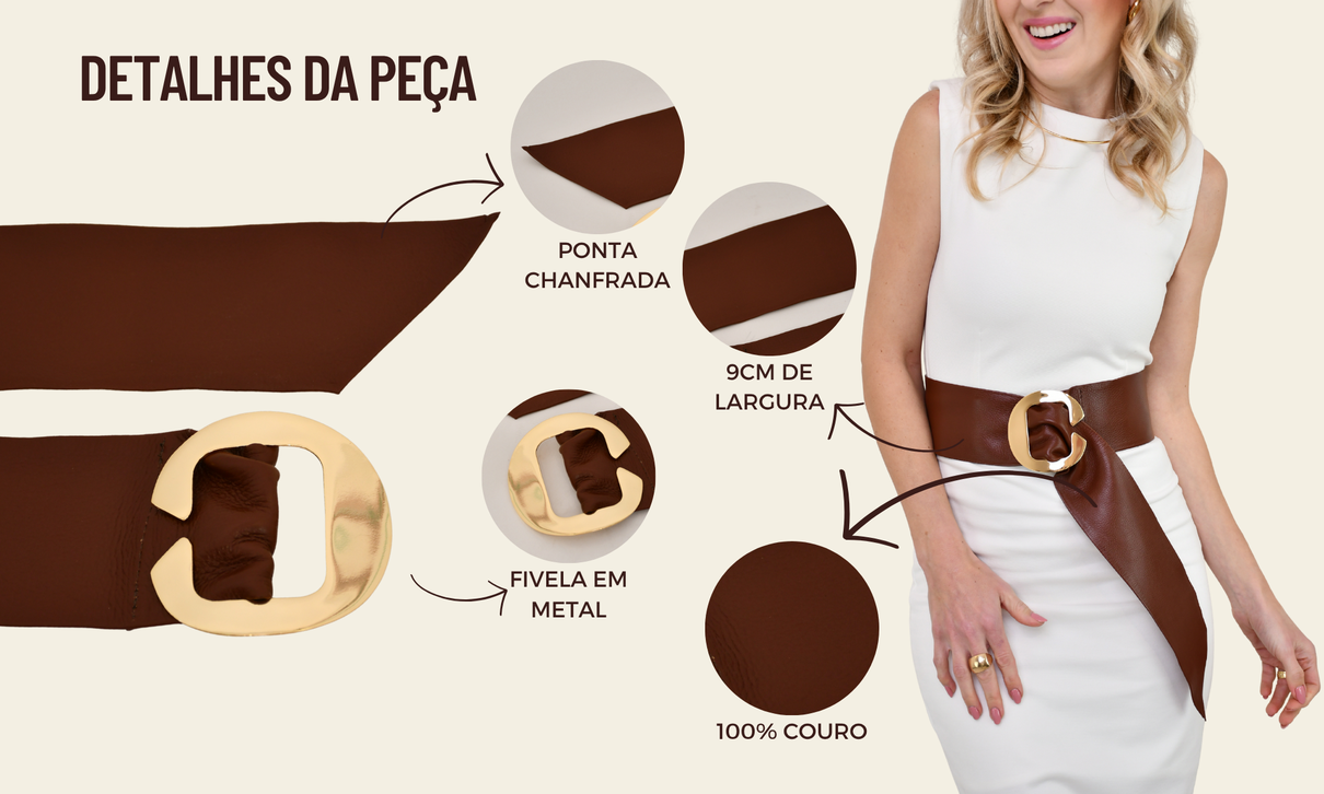 ficha de detalhes cinto de couro fivela oval vazada marrom
