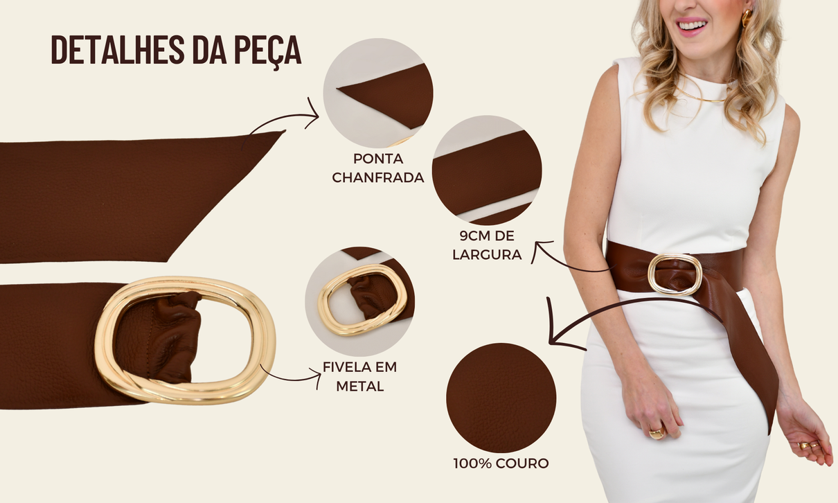 ficha de detalhes cinto de couro fivela oval marrom