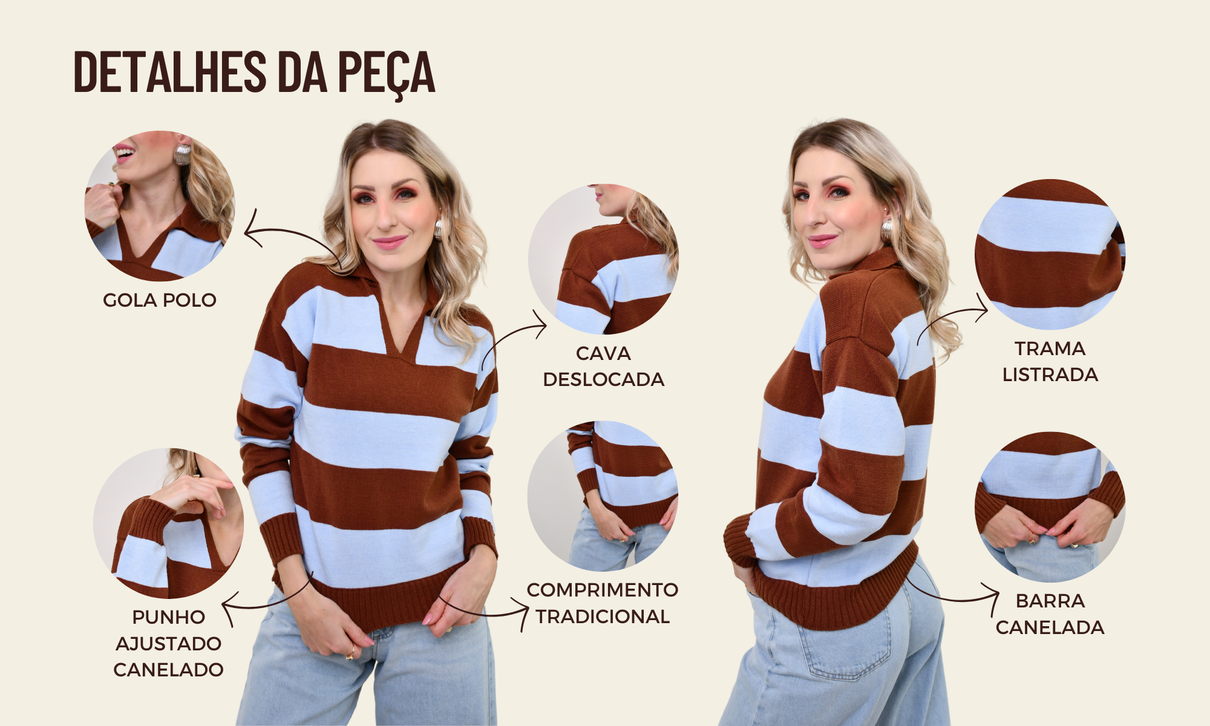 ficha de detalhes tricot gola polo elis azul bebe e marrom