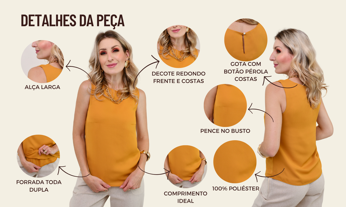 ficha de detalhes regata luiza amarelo mostarda