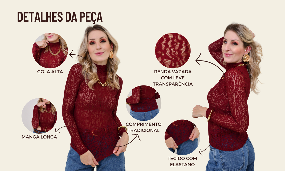 ficha de detalhes blusa renda angel vermelho vinho