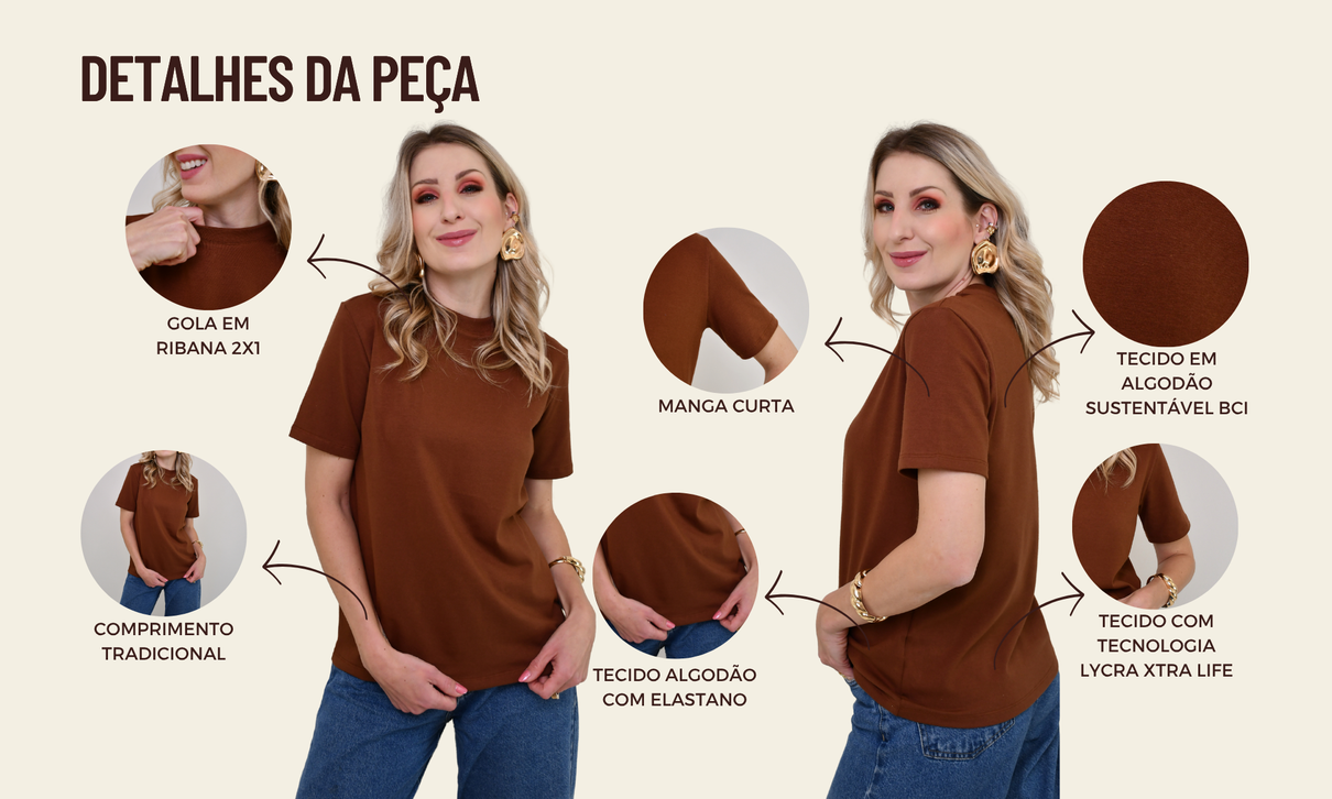 ficha de detalhes t shirt paula marrom