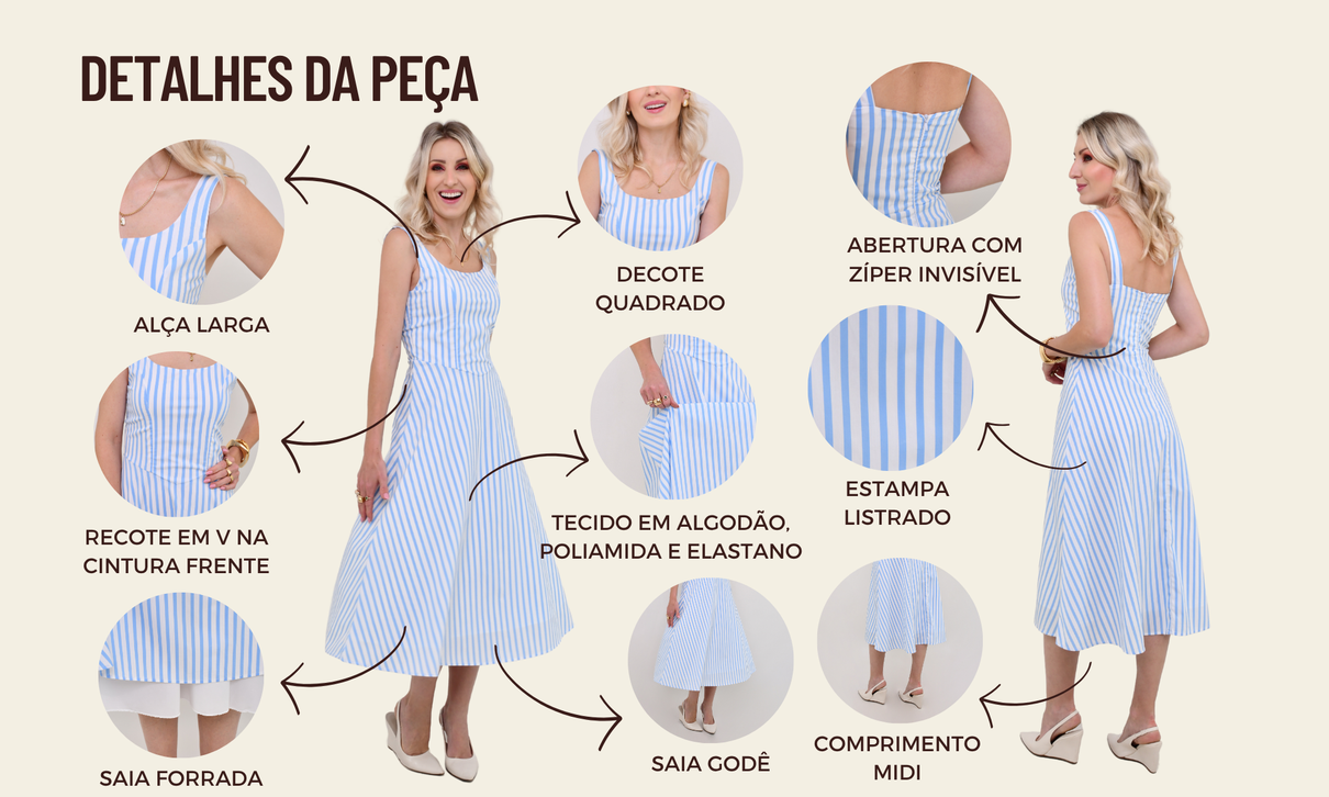 ficha de detalhes vestido listrado eliane azul bebe