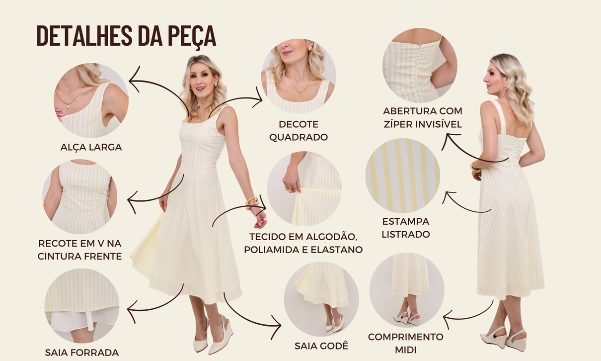 ficha de detalhes vestido listrado eliane amarelo siciliano