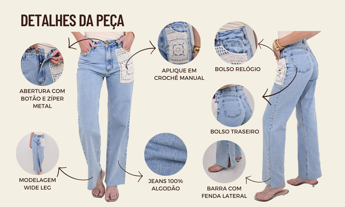 ficha de detalhes calca jeans croche luara