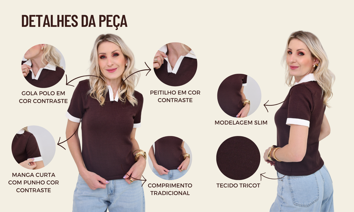 ficha de detalhes blusa polo thais marrom