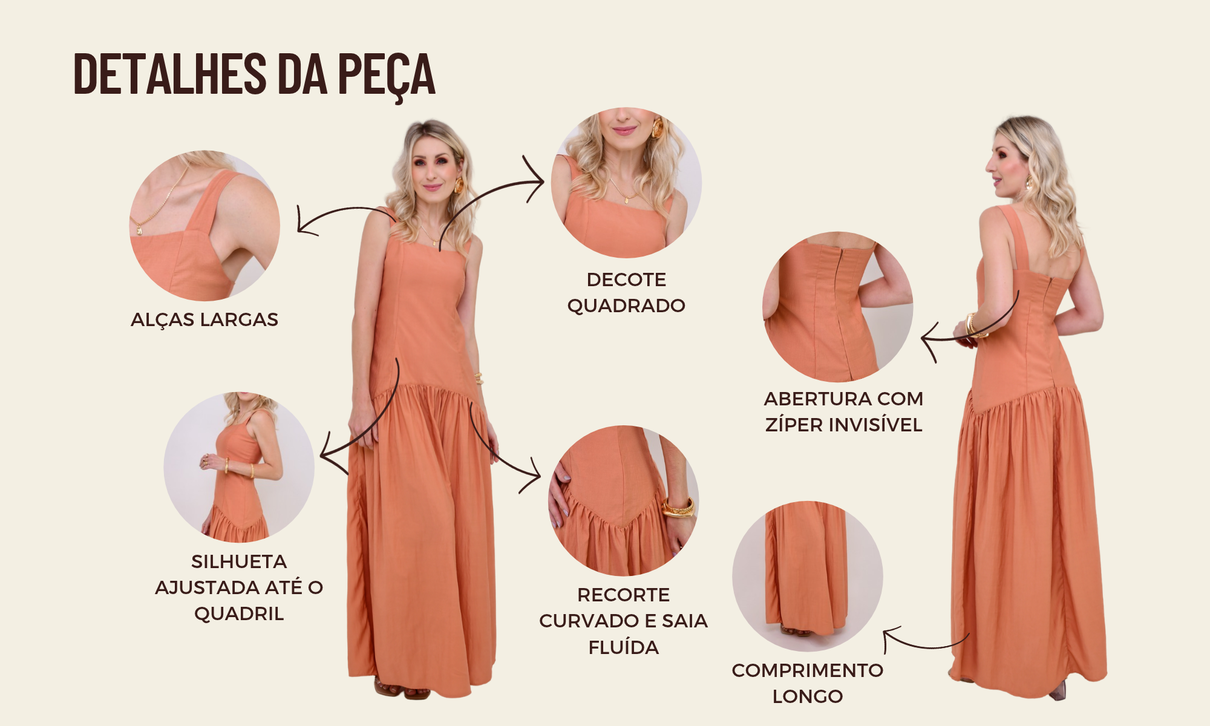 ficha de detalhes vestido ariel laranja