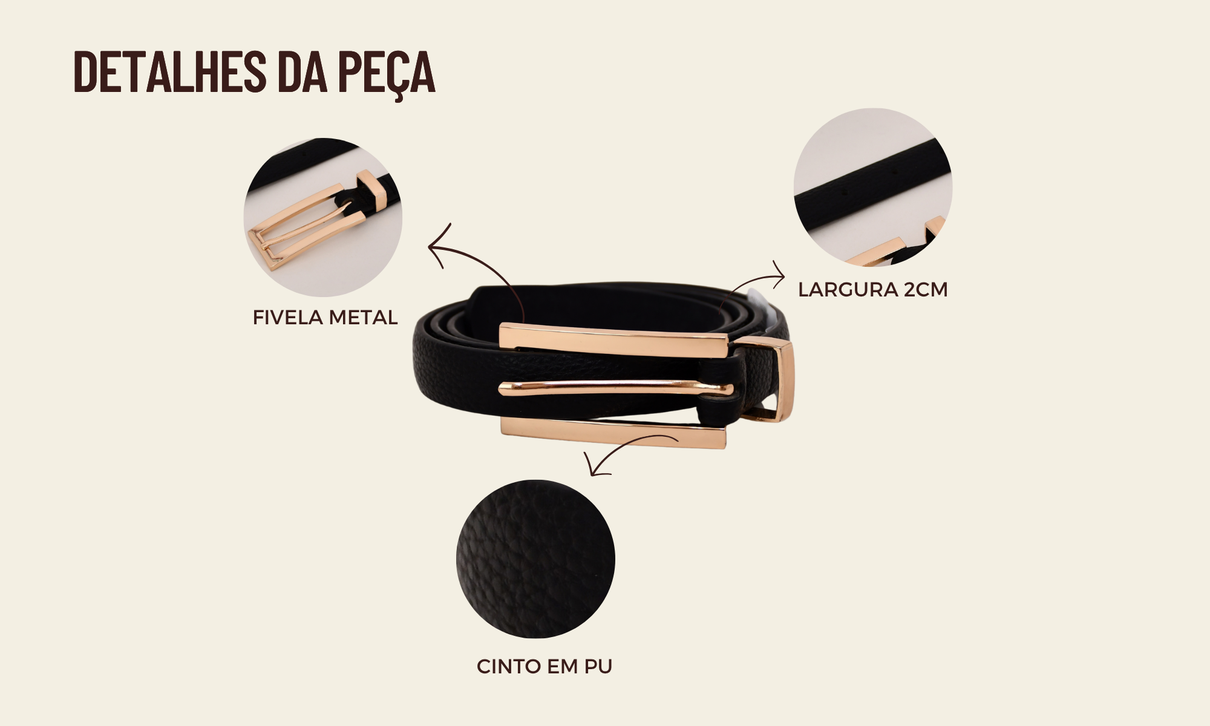 ficha de detalhes cinto pu fivela retangular preto