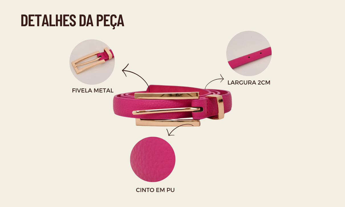 ficha de detalhes cinto pu fivela retangular pink