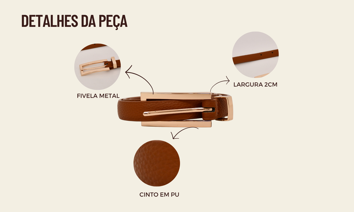 ficha de detalhes cinto pu fivela retangular marrom