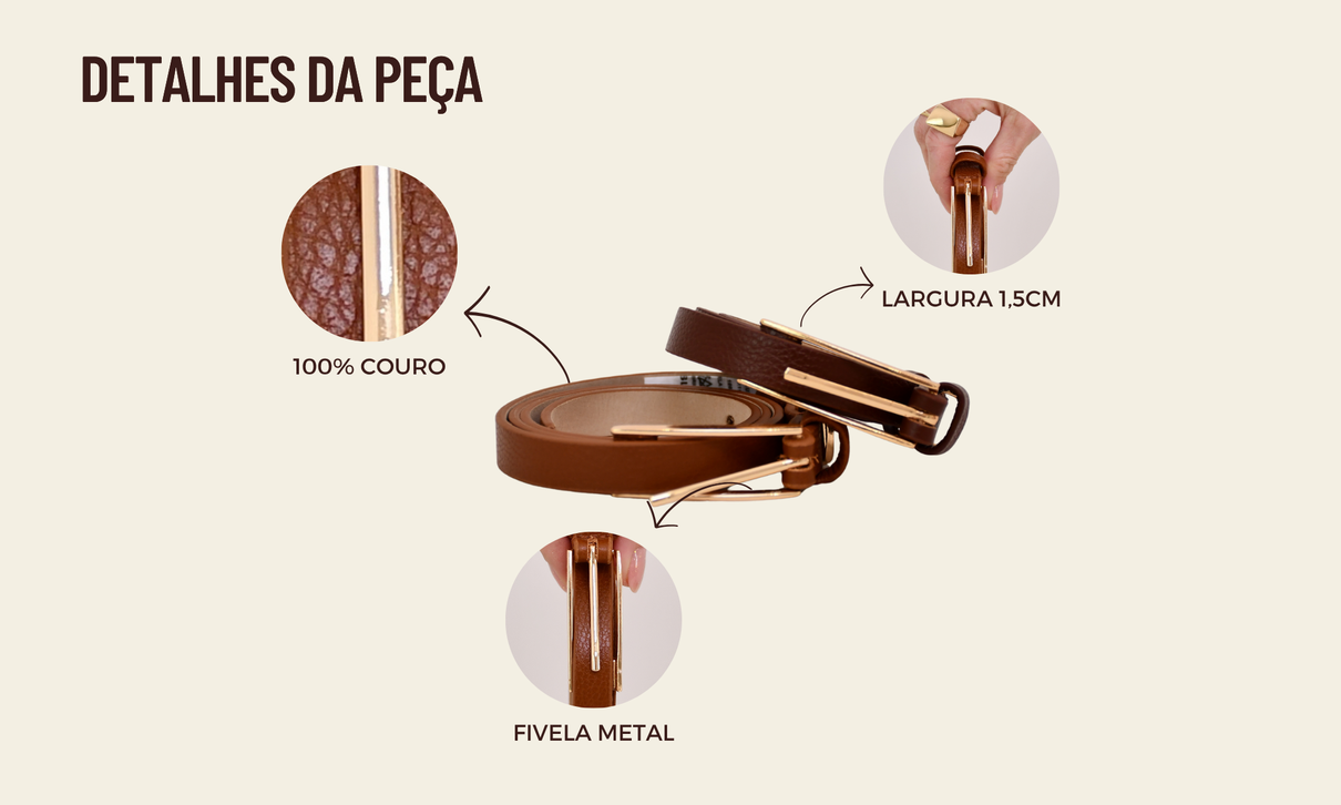 ficha de detalhes cinto couro fivela retangular fina