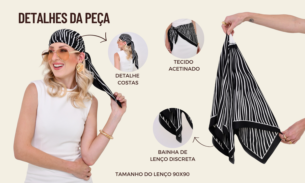 ficha de detalhes lenco acetinado preto e branco