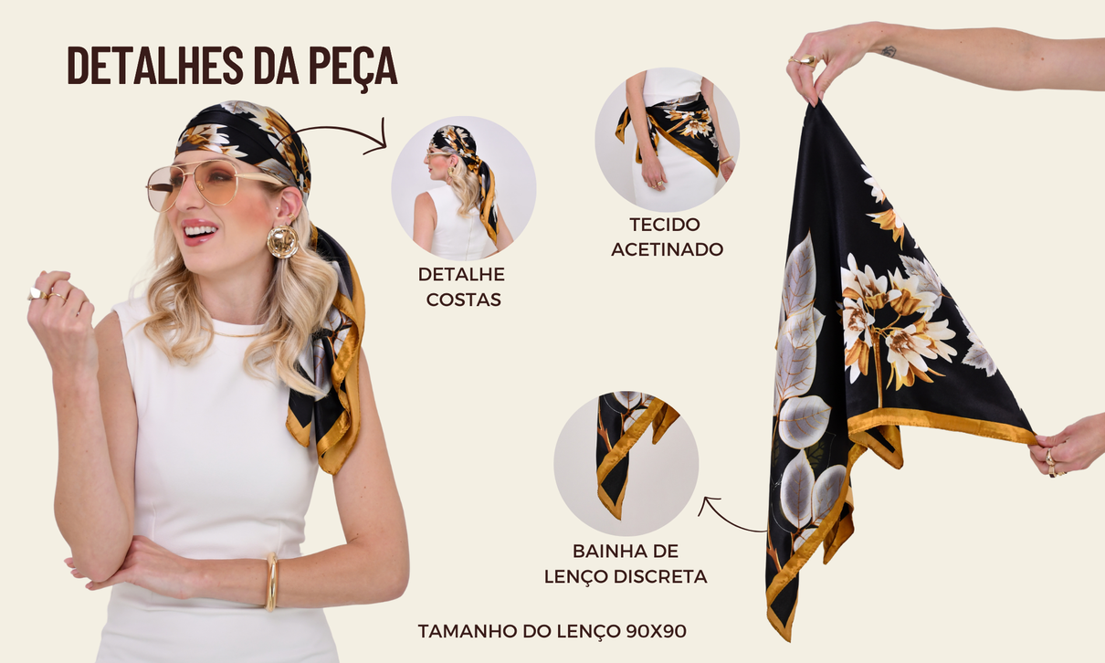 ficha de detalhes lenco acetinado preto e dourado