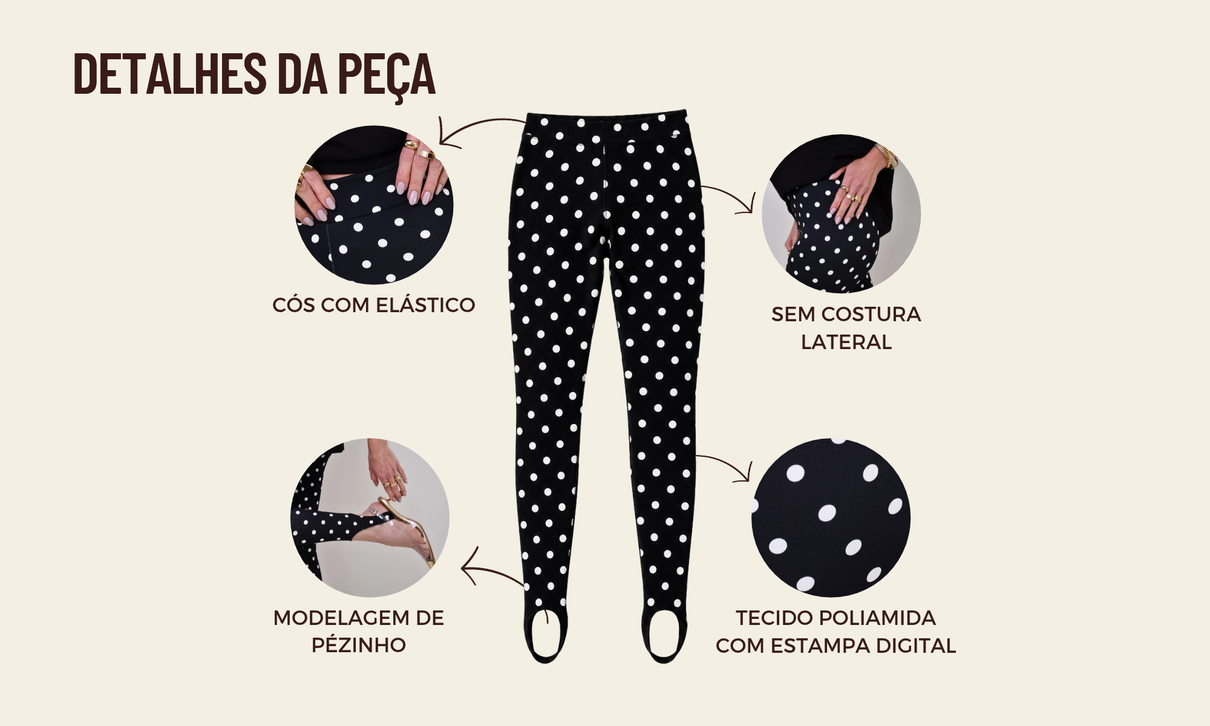 ficha de detalhes legging vicky pezinho poa preto e branco